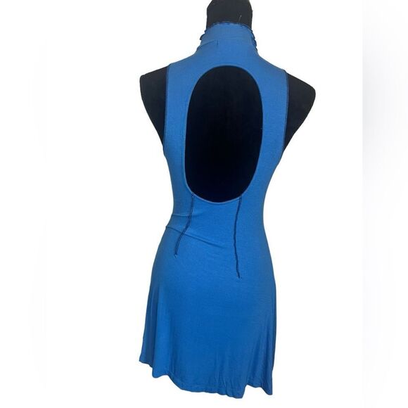 URBAN OUTFITTERS BLUE RIBBED HIGH NECK DRESS WOMENS SIZE MEDIUM SLEEVELESS - Picture 9 of 10